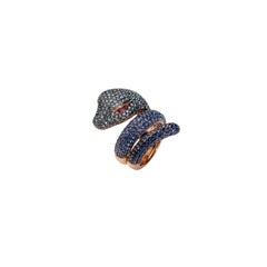 Rosa Van Parys Anaconda Snake 6.72 Carat Blue Sapphire 18 Karat Rose Gold Ring
