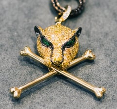 Rosa Van Parys Black Diamond and Panther Head and Cross Bones Necklace