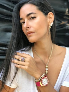 Rosa Van Parys Coral snake with white & black Diamonds, Rubies yellow Gold ring