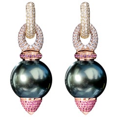 Rosa Van Parys Elise Tahitian Pearl and Gold Earrings with Diamonds