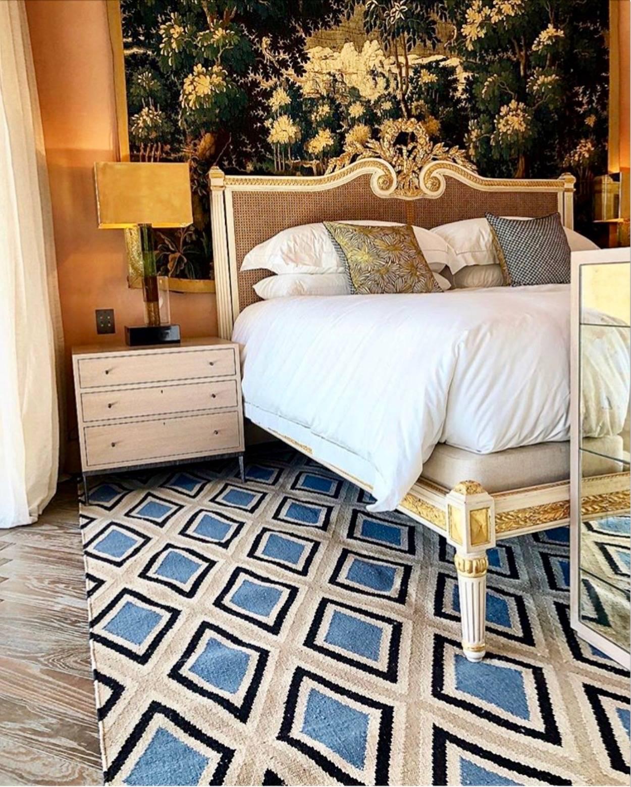 Hand-Carved Large Bed Handmade to order in Louis XVI Style with Rosace  Caned  US King Size For Sale