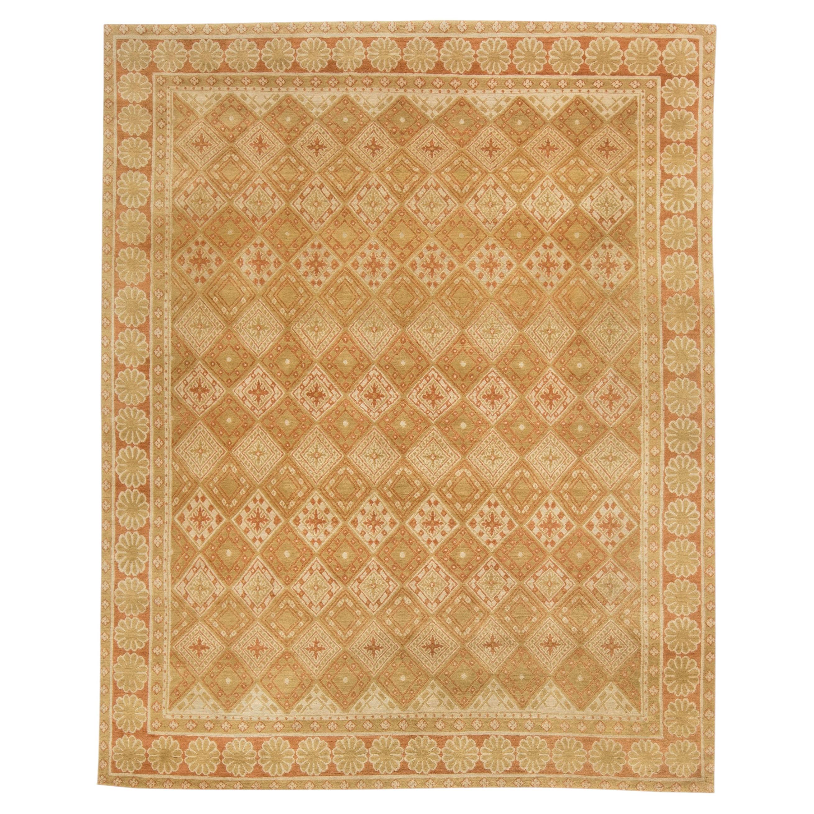 "Rosace" Modern Art Deco Floral Medallion Warm Tan Rug by Doris Leslie Blau For Sale