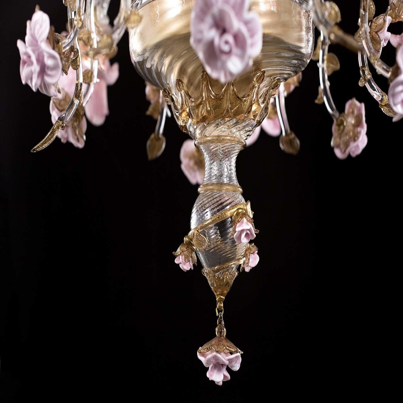 Contemporary Rosae Rosarum Amethyst and Green 6-Light Chandelier