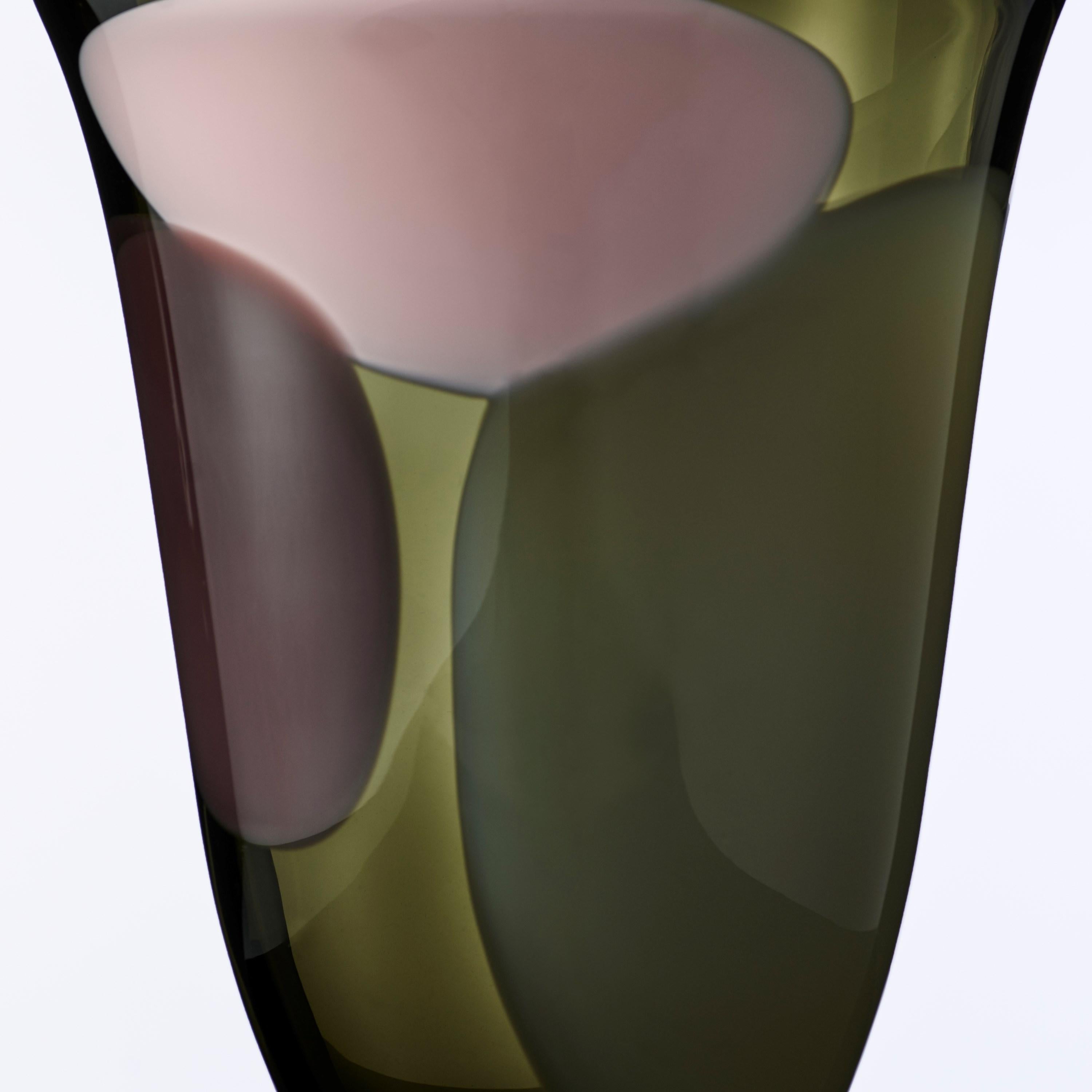 Swedish Rosalie, Pink, Brown, Aubergine & Khaki Glass Vase by Gunnel Sahlin For Sale