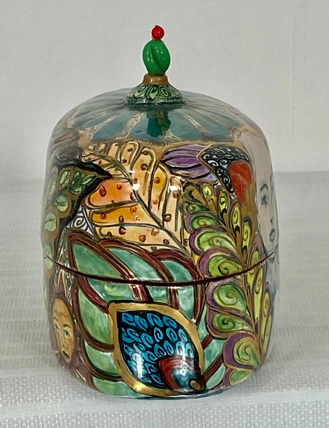 Américain Rosalie Wynkoop Vintage Studio Art Pottery Lidded Box Tin Glazed Terracotta (Boîte à couvercle en étain émaillé) en vente