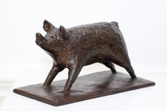 Retro A Bronze Sculpture of a Young Boar  ( sculpture of a pig)