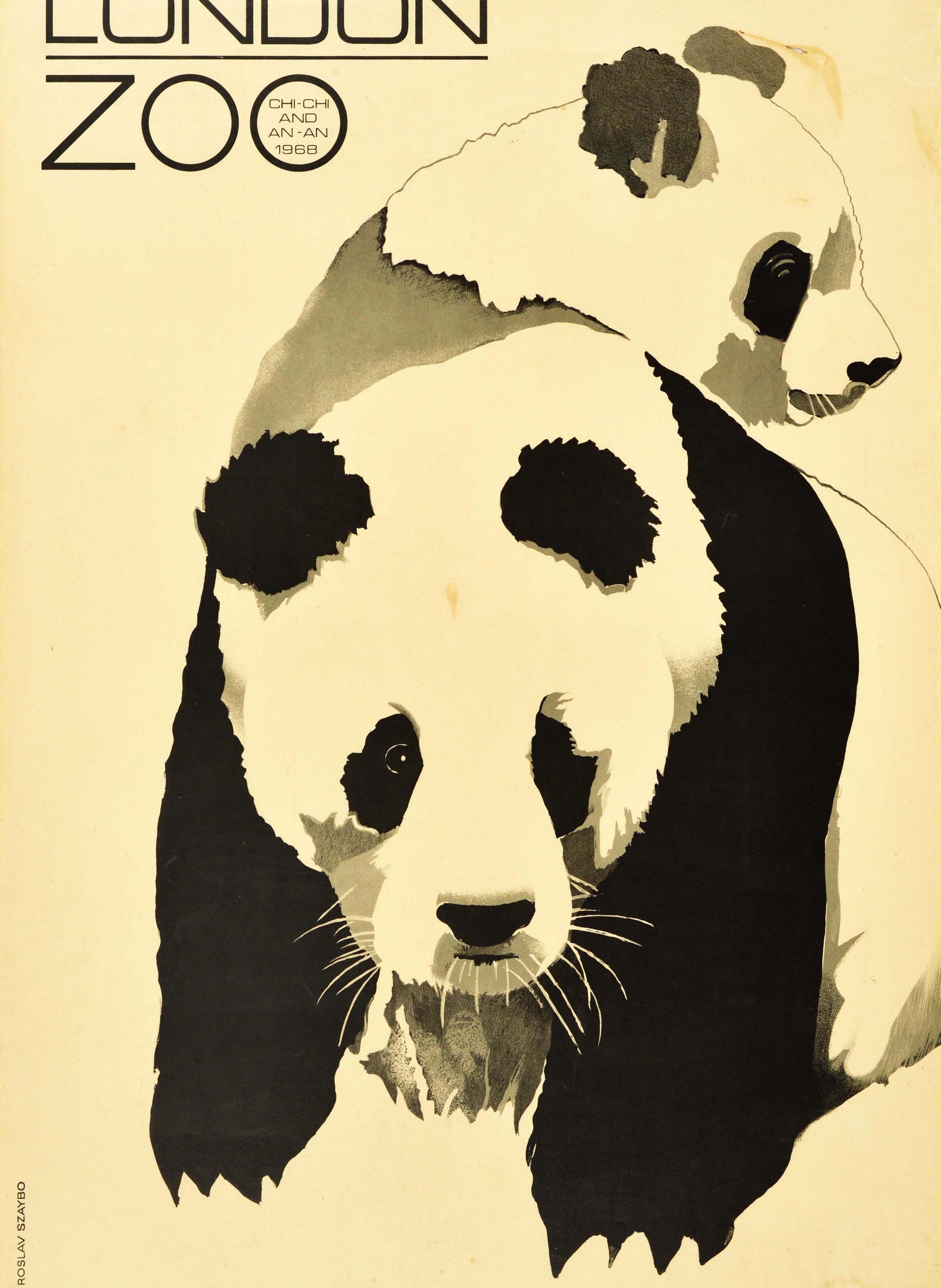 Roslav Szaybo - Original Vintage Poster London Zoo Chi Chi And An An 1968  Giant Panda Design WWF For Sale at 1stDibs