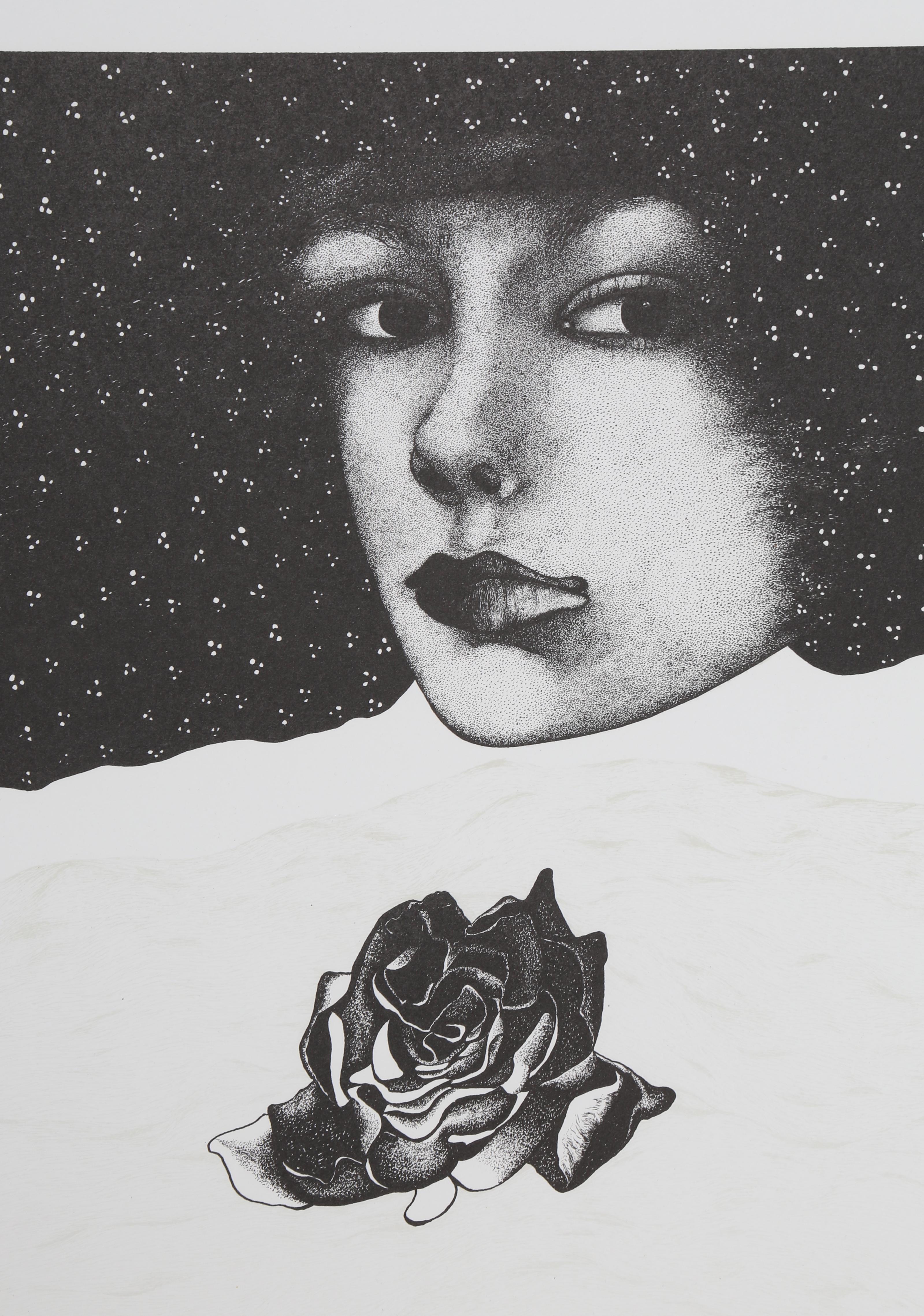 Woman and Roses, Surrealist Screenprint by Rosalyn Drexler For Sale 1