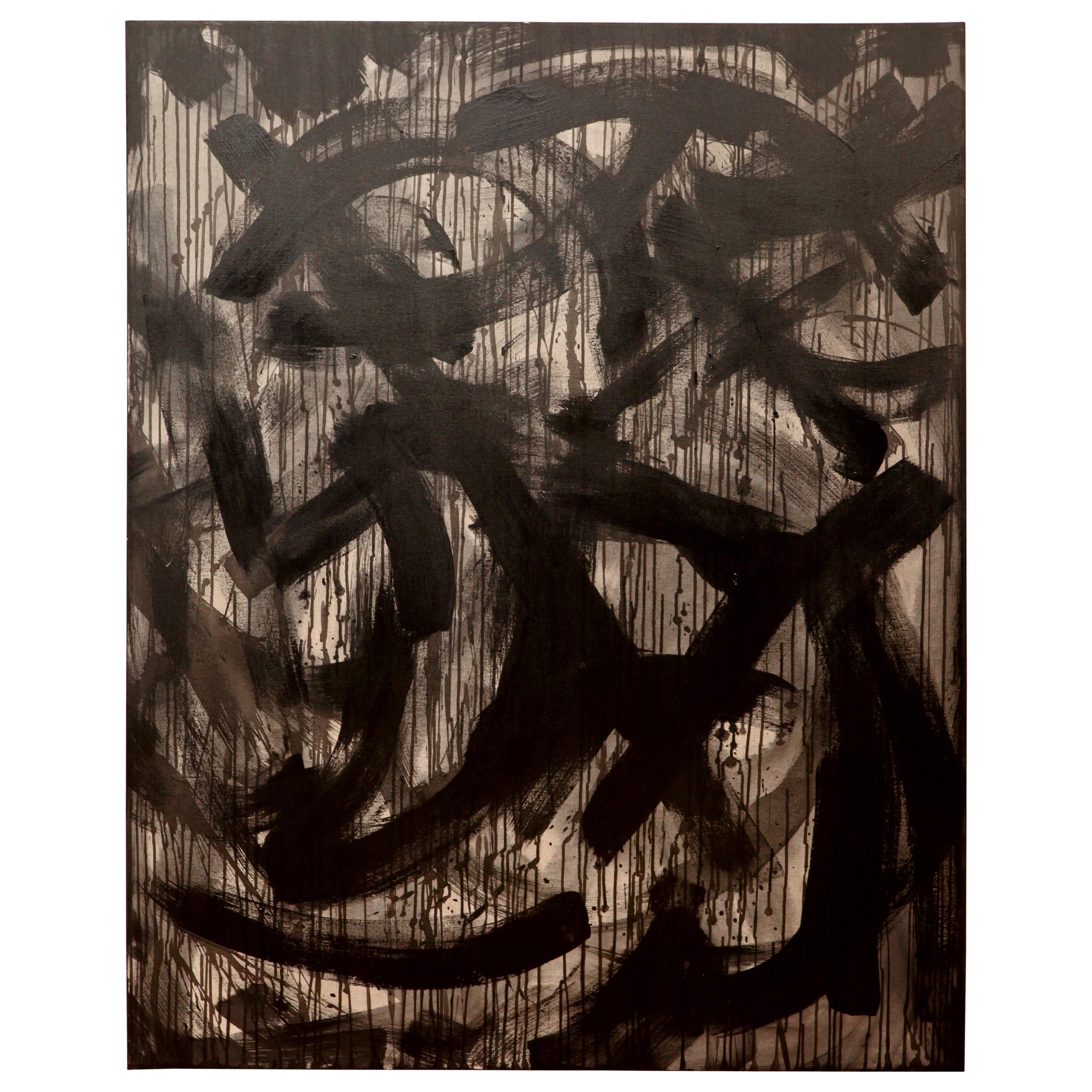 Rosalyn Engelman XL Schwarzes und graues abstraktes Gemälde