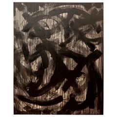 Retro Rosalyn Engelman XL Black and Gray Abstract Painting