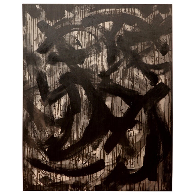 Rosalyn Engelman XL Black and Gray Abstract Painting For Sale at 1stDibs