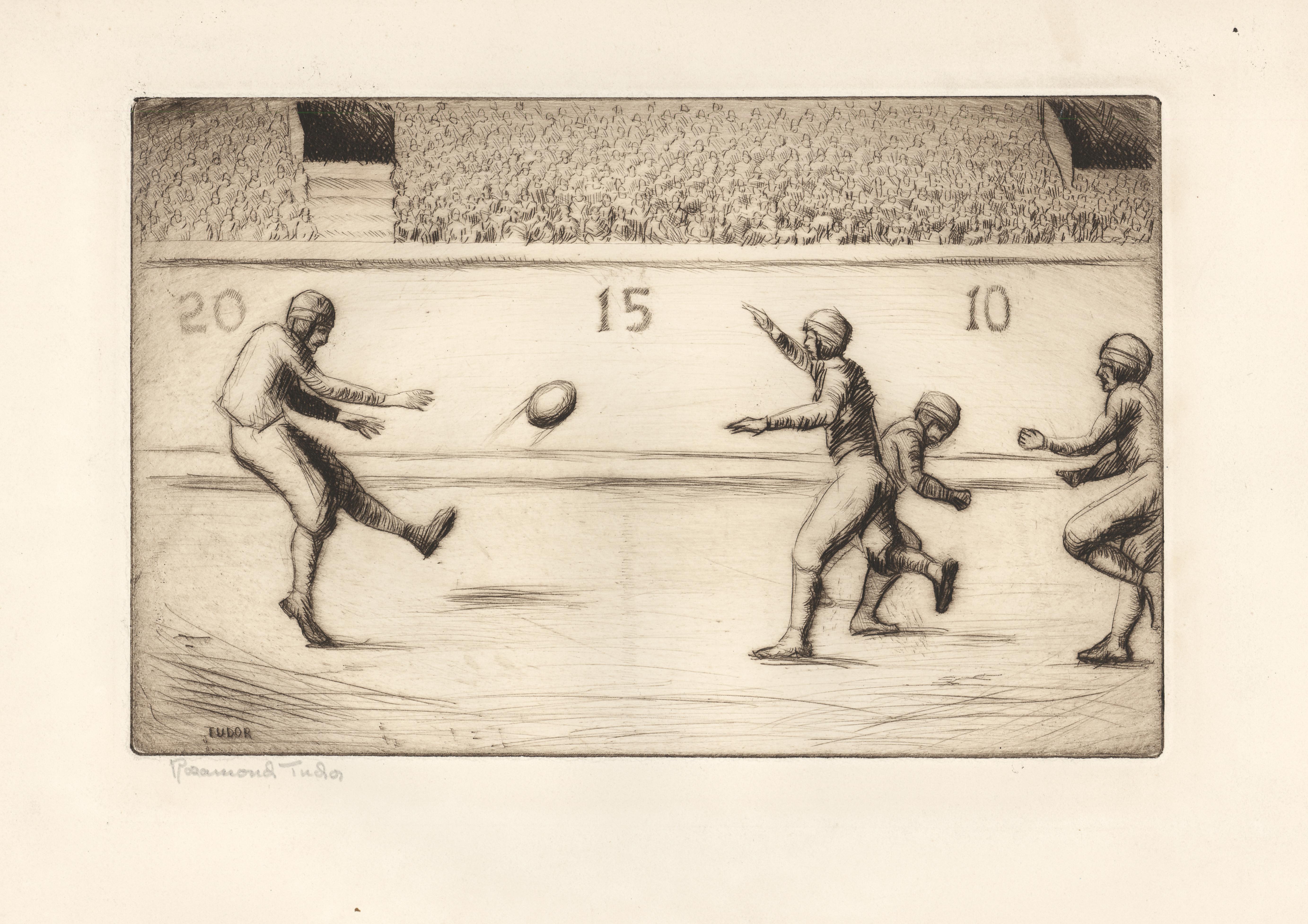 Rosamond Tudor Figurative Print - "The Punt" Football Etching