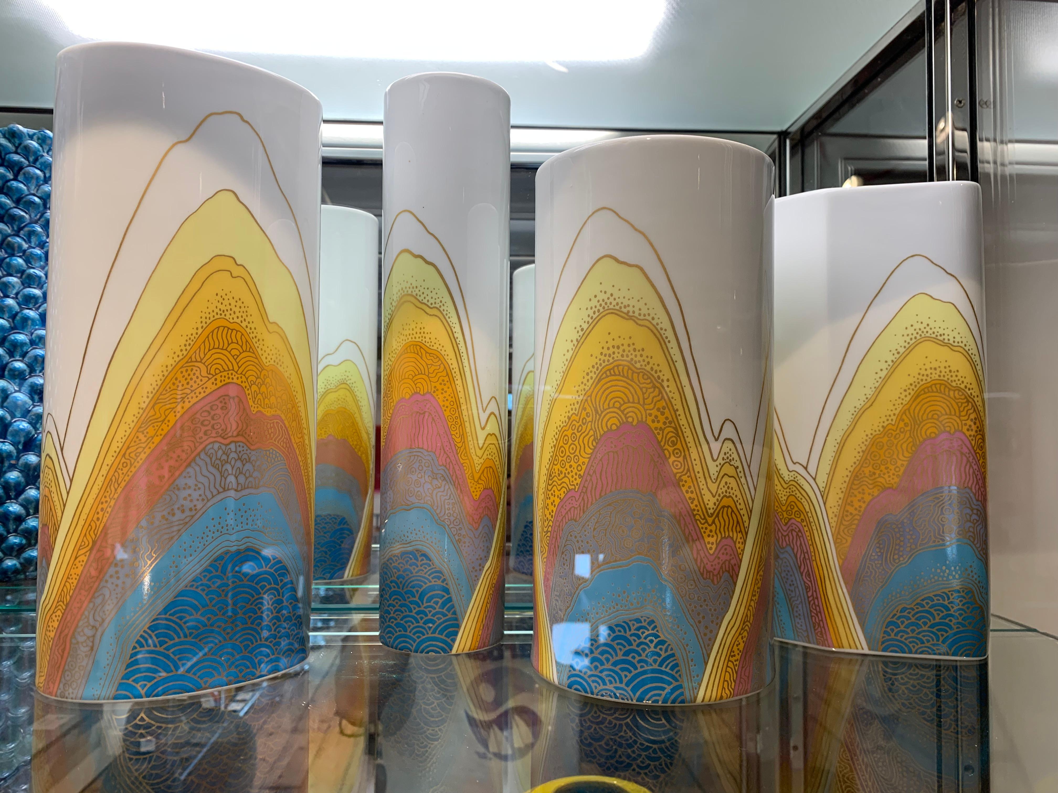 Late 20th Century Rosamonde Nairac Rosenthal Vases, Porcelain, Abstract, Yellow, White, Signed For Sale