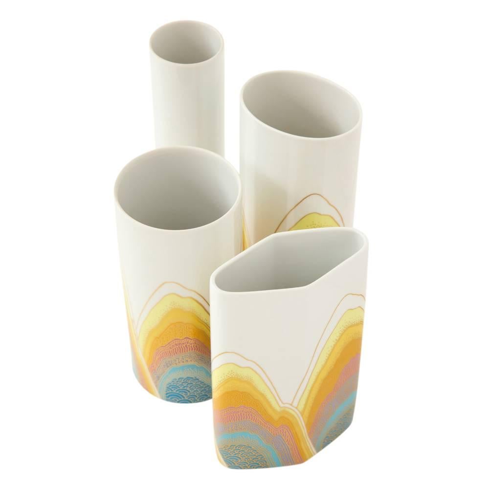 Mid-Century Modern Rosamonde Nairac Rosenthal Vases, Porcelain, Abstract, Yellow, White, Signed For Sale