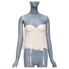 ROSAMOSARIO 100% silk cream boned fray edge boho corset FR90A S ROSAMOSARIO 100% silk cream boned fray edge boho corset FR90A S