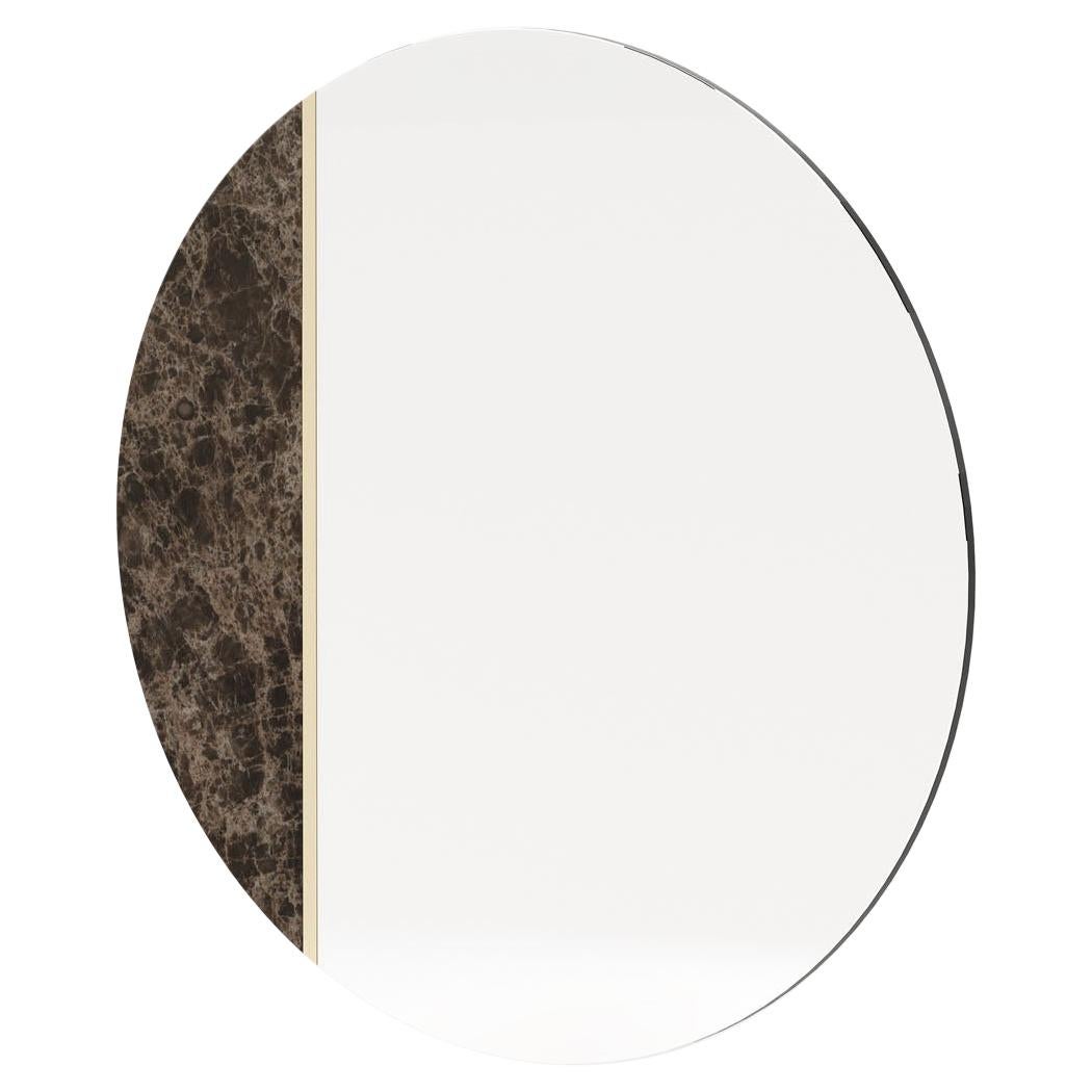 Circular mirror with white marble and metallic details by Laskasas For Sale