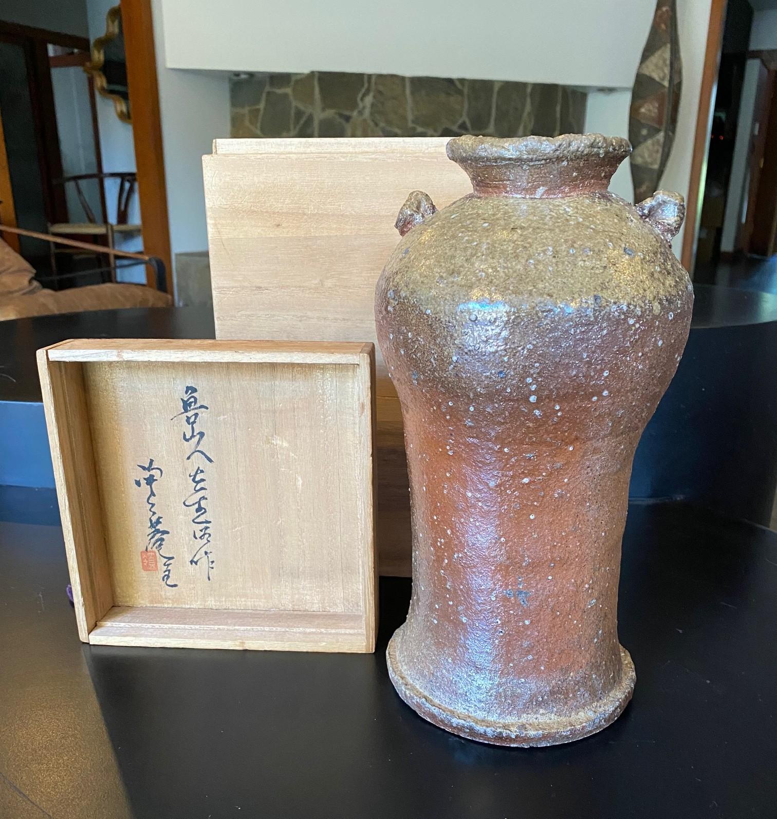 Rosanjin Kitaoji Signed Japanese Bizen Pottery Vase & Original Signed Sealed Box For Sale 13