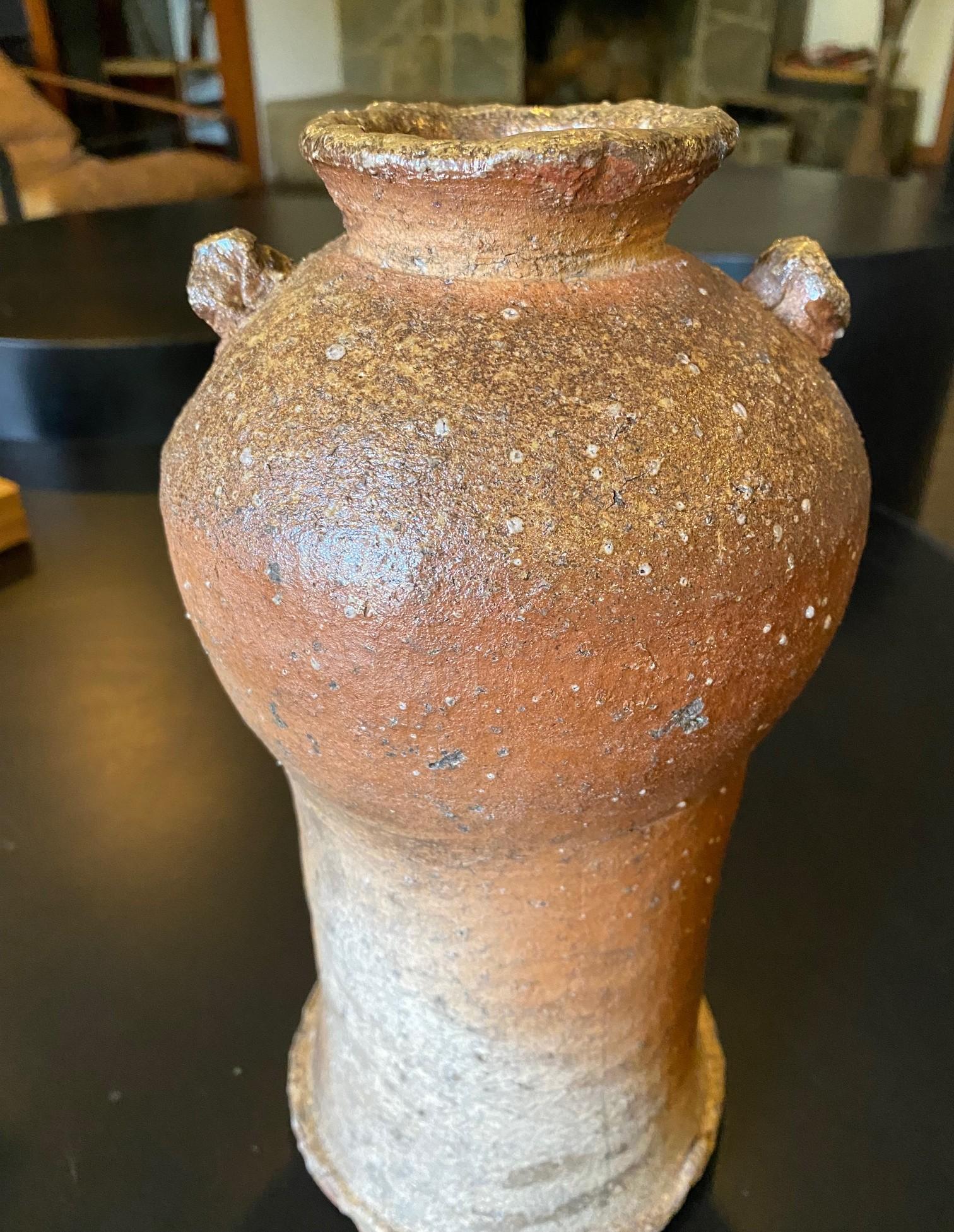 Showa Rosanjin Kitaoji Signed Japanese Bizen Pottery Vase & Original Signed Sealed Box For Sale