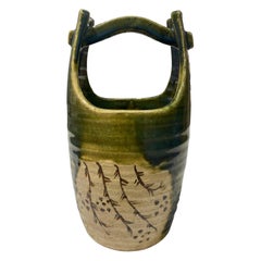 Rosanjin Kitaoji Signed Oribe Ware Tall Basket Vase Original Sealed Signed Box