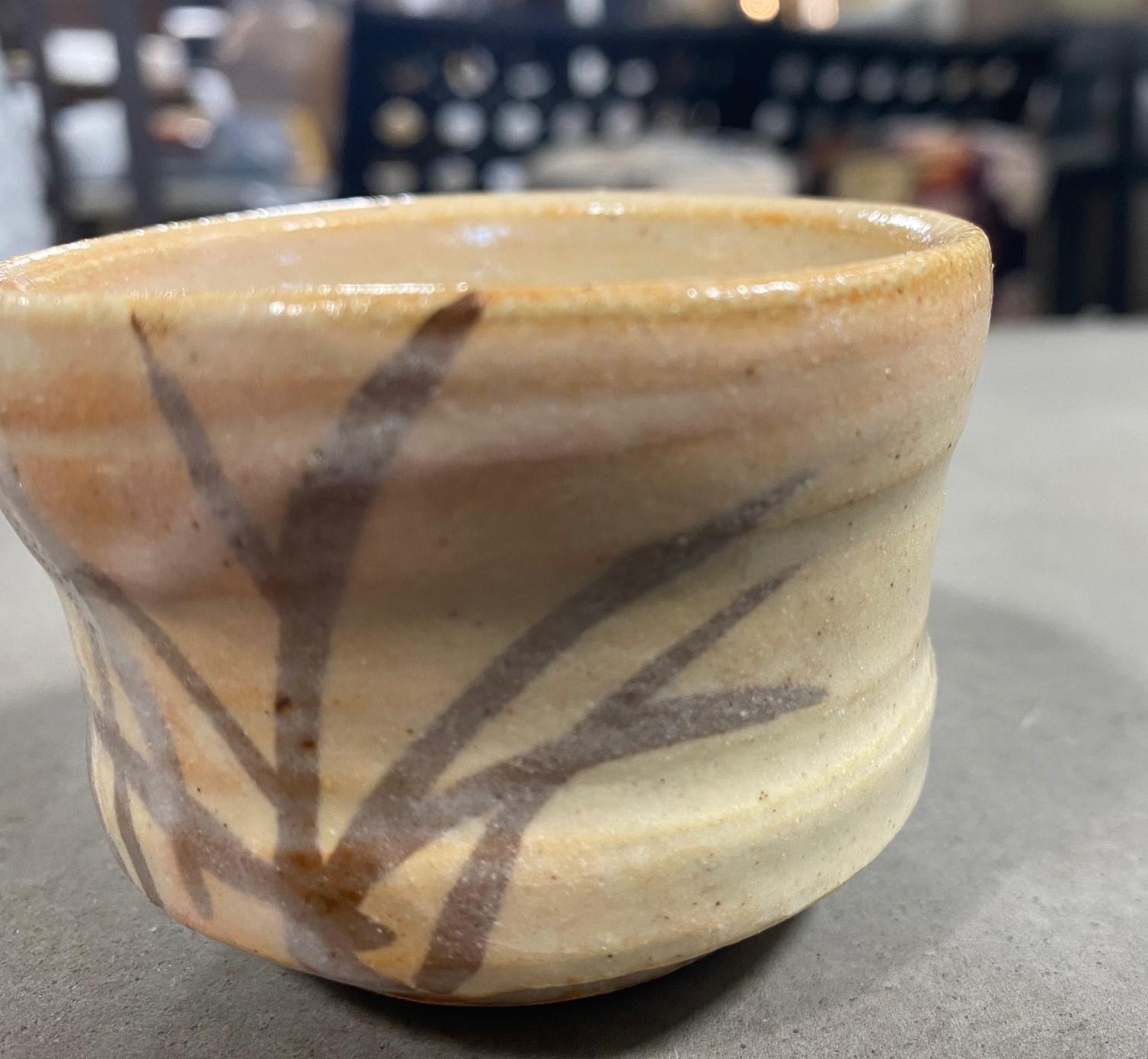 Ceramic Rosanjin Kitaoji Signed Shino Ware Sake Tea Cup with Original Sealed Signed Box For Sale