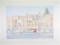 Quando il porto è silenzioso - Litografia di Rosanna Cattaneo - Anni '90