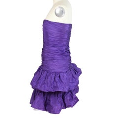 Rosanna Manzoni Purple Silk Chiffon Strapless Cocktail Dress 1980s