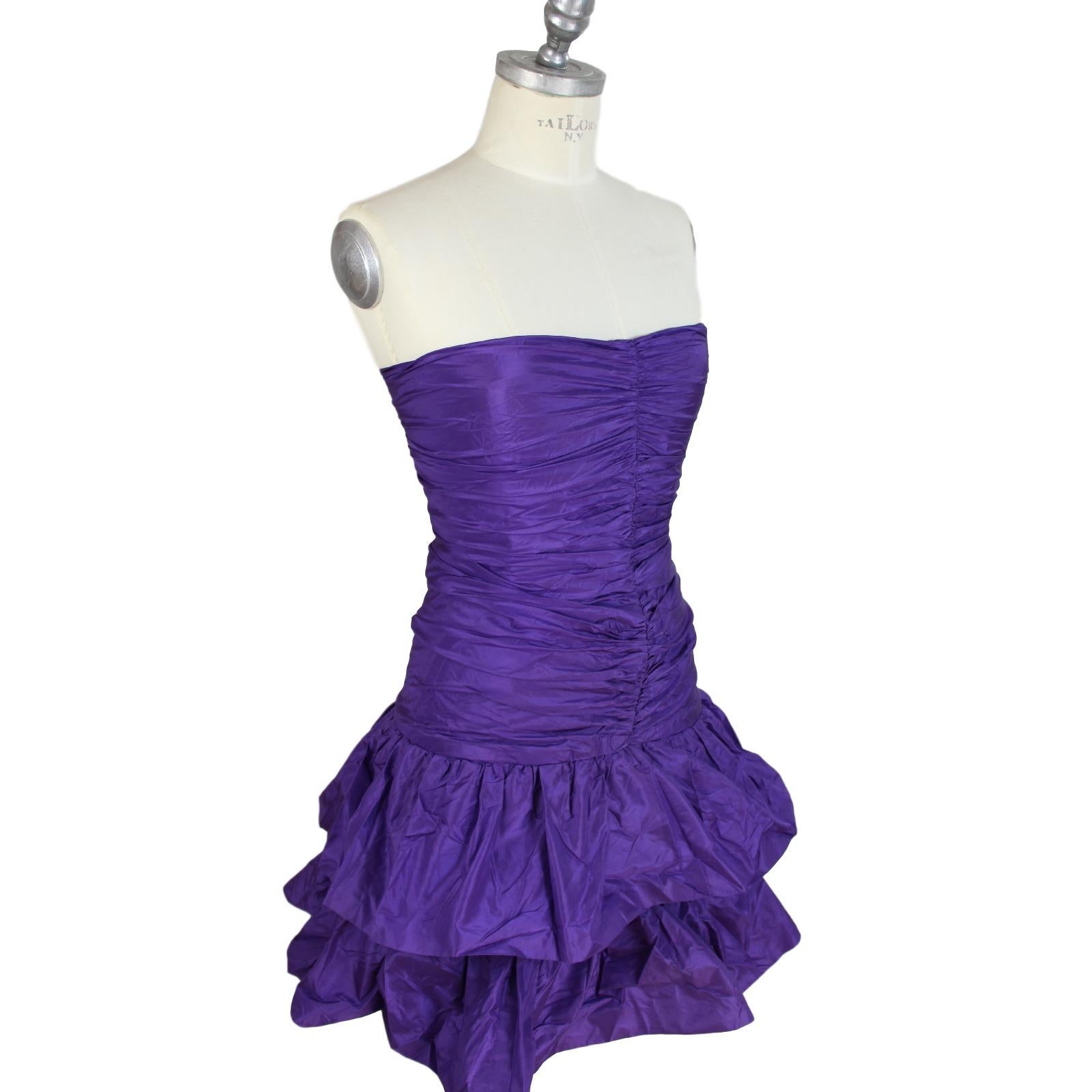 Women's Rosanna Manzoni Purple Silk Chiffon Strapless Cocktail Dress 1980s 