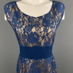 ROSANNA MANZONI Size 10 Blue Silk Lace Shift Cocktail Dress