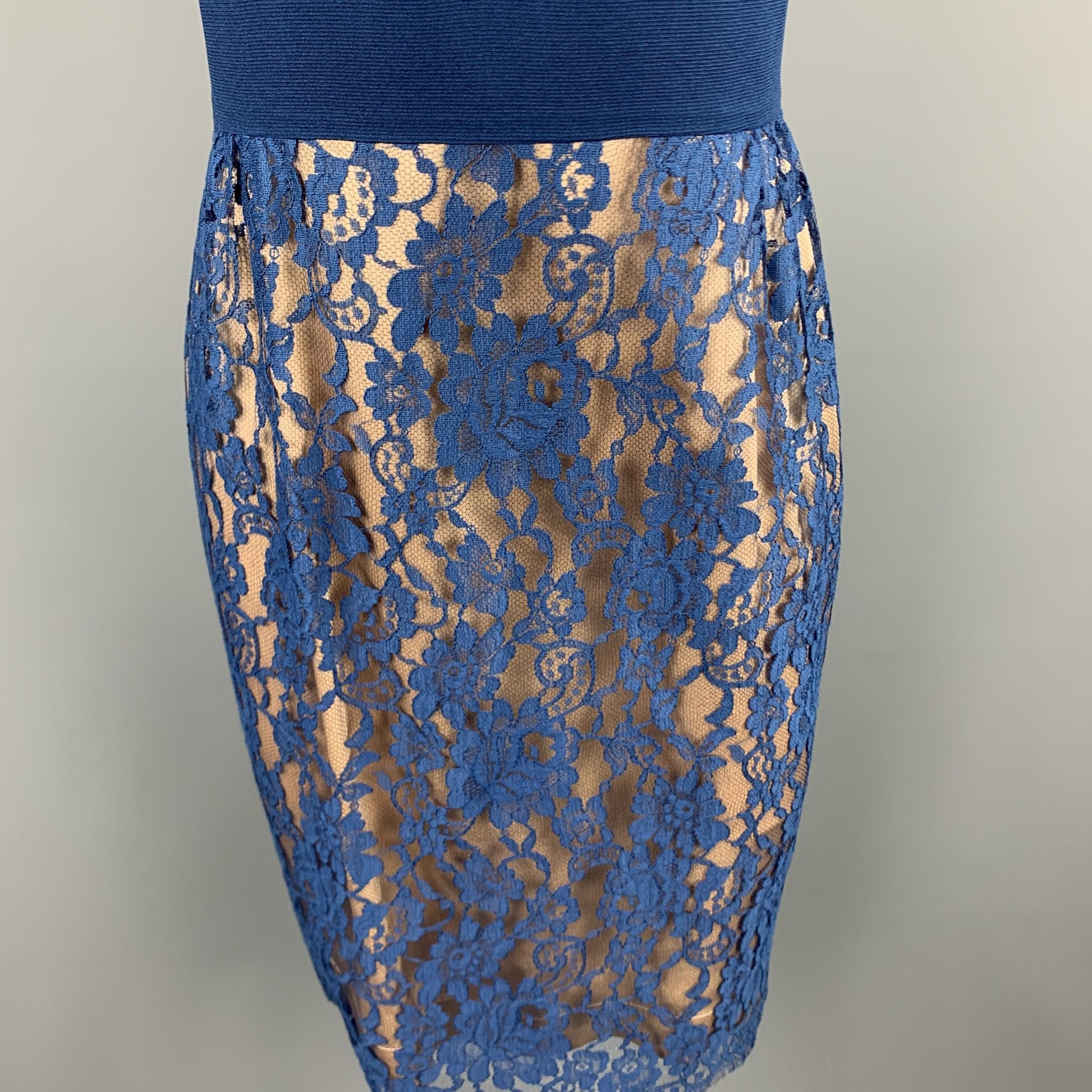 ROSANNA MANZONI Size 10 Blue Silk Lace Shift Cocktail Dress In Excellent Condition For Sale In San Francisco, CA