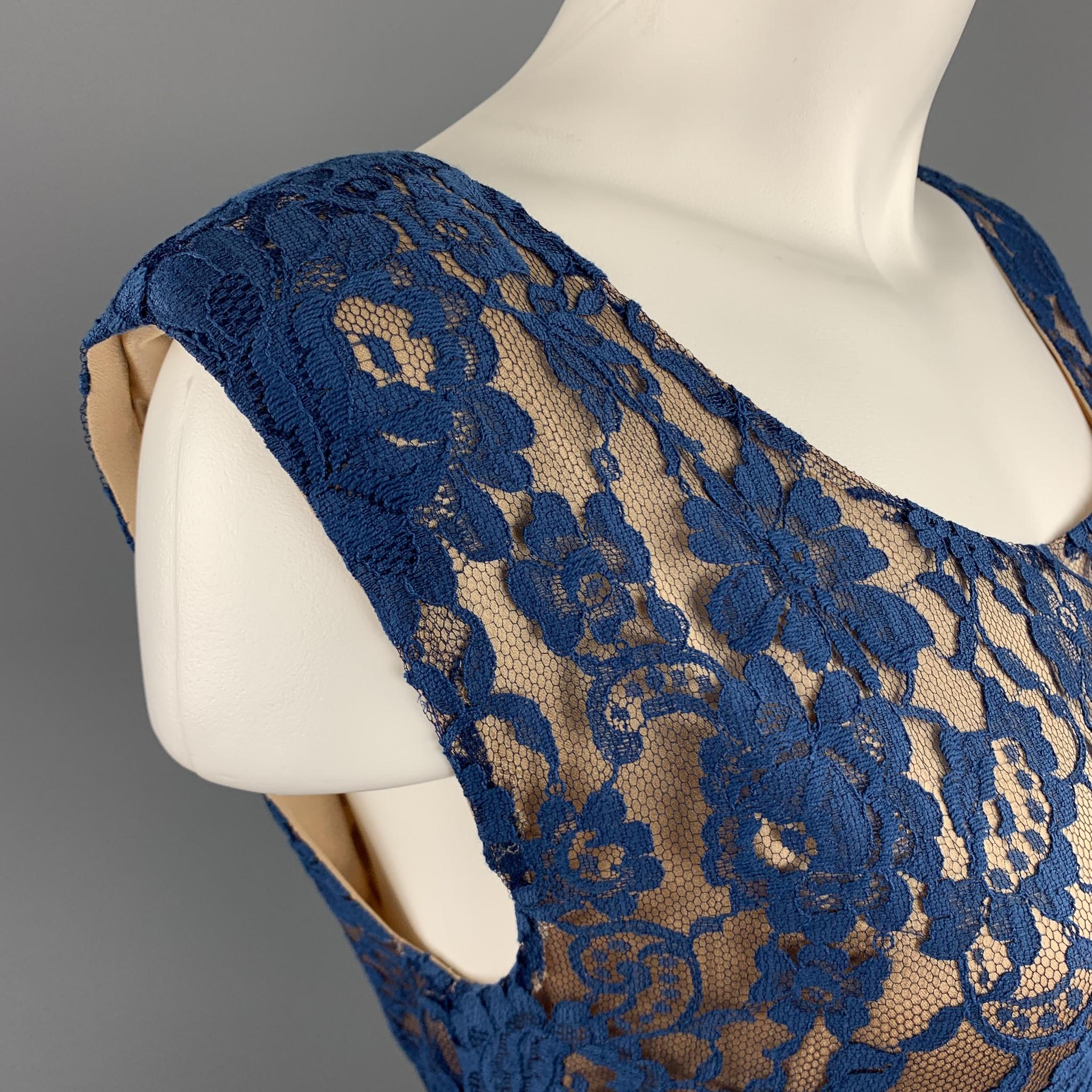 Women's ROSANNA MANZONI Size 10 Blue Silk Lace Shift Cocktail Dress For Sale