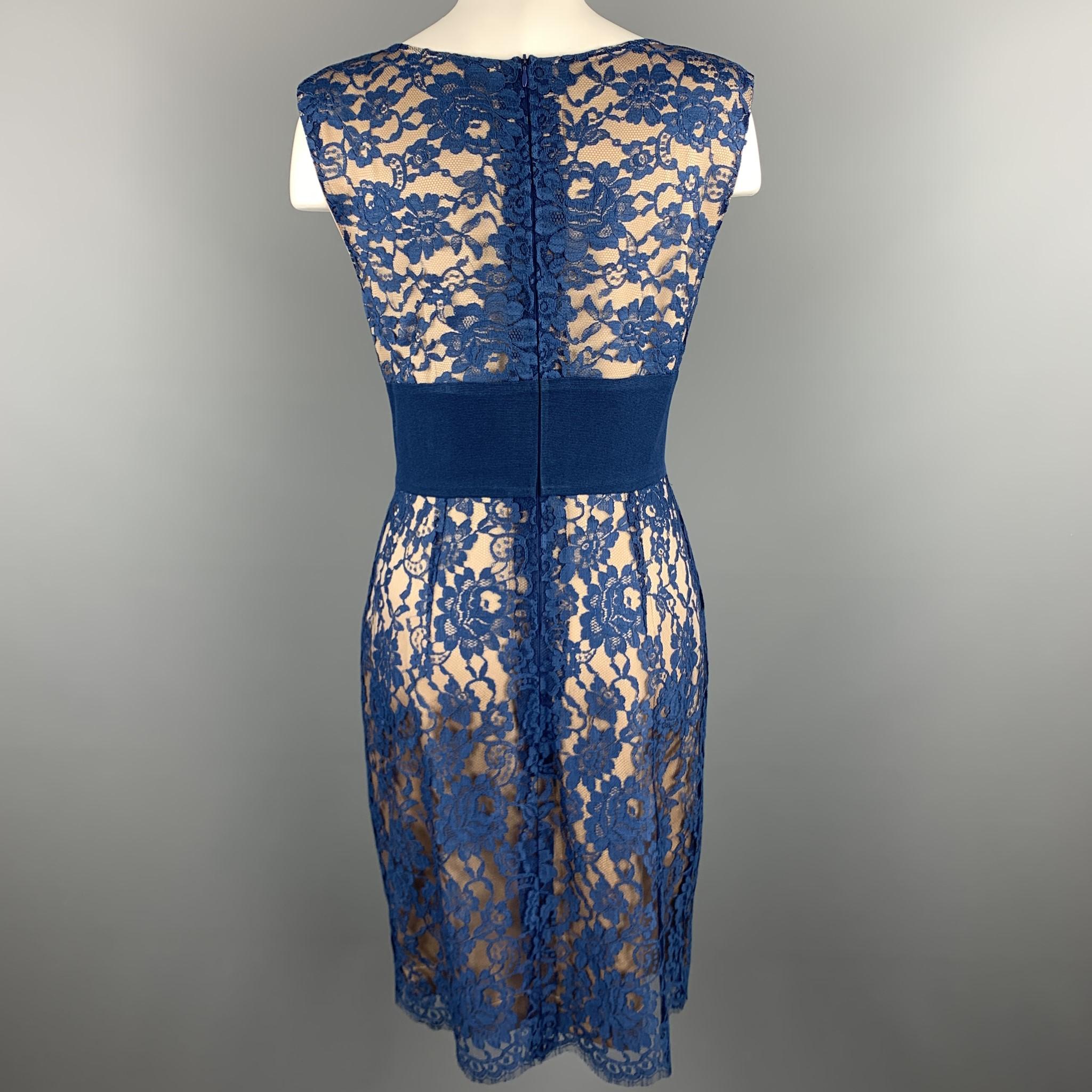 ROSANNA MANZONI Size 10 Blue Silk Lace Shift Cocktail Dress 1