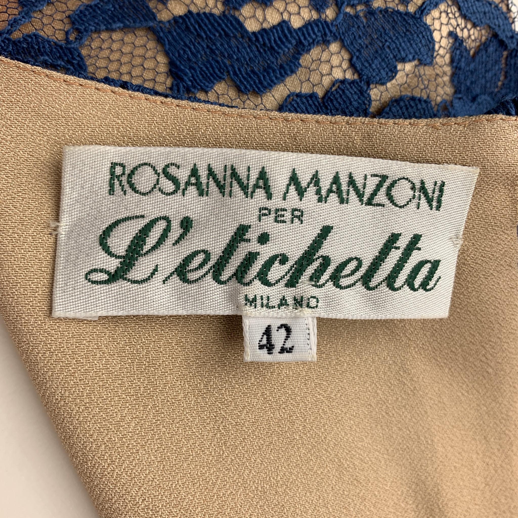 ROSANNA MANZONI Size 10 Blue Silk Lace Shift Cocktail Dress 2
