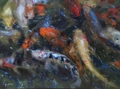 Rosanne Cerbo, „Careening Koi“, 18x24 Koi-Fischnd-Ölgemälde auf Leinwand, Ölgemälde