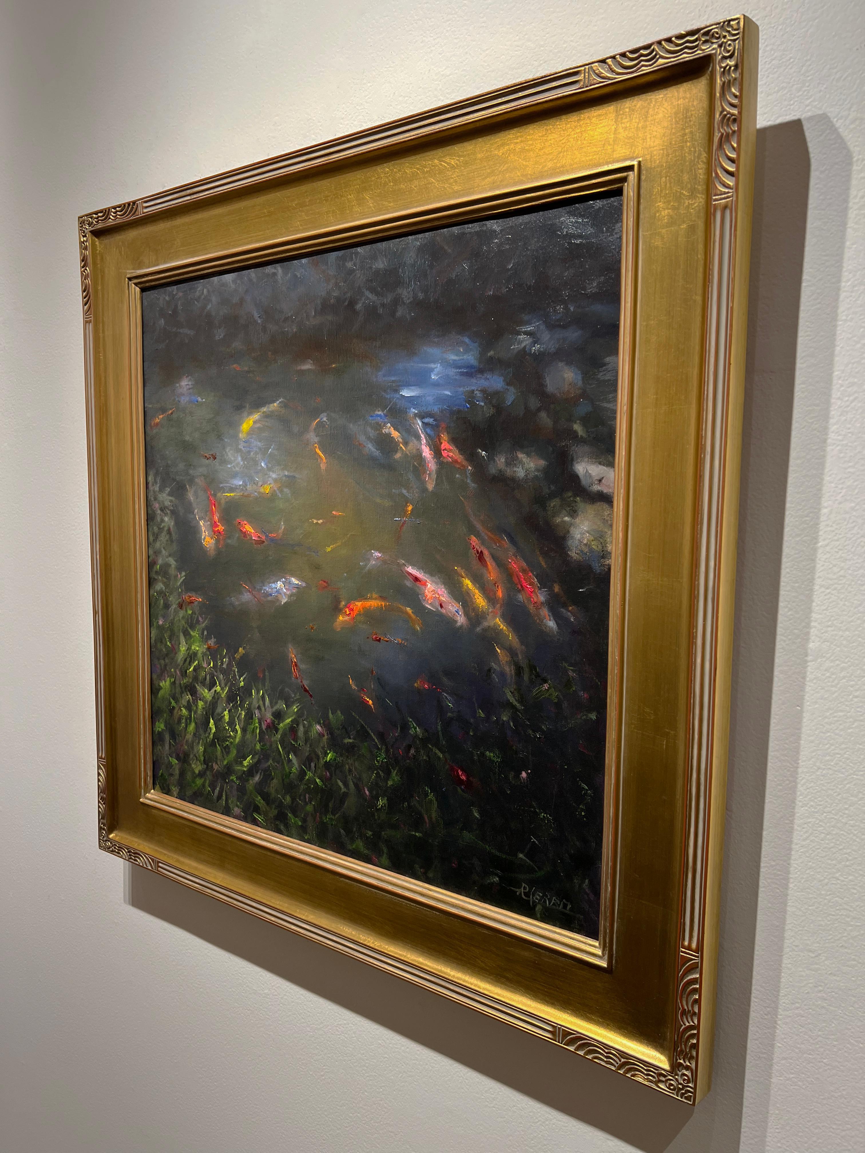Rosanne Cerbo, Koi Pond, peinture à l'huile sur toile colorée de Koi Fish, 24x24 en vente 2