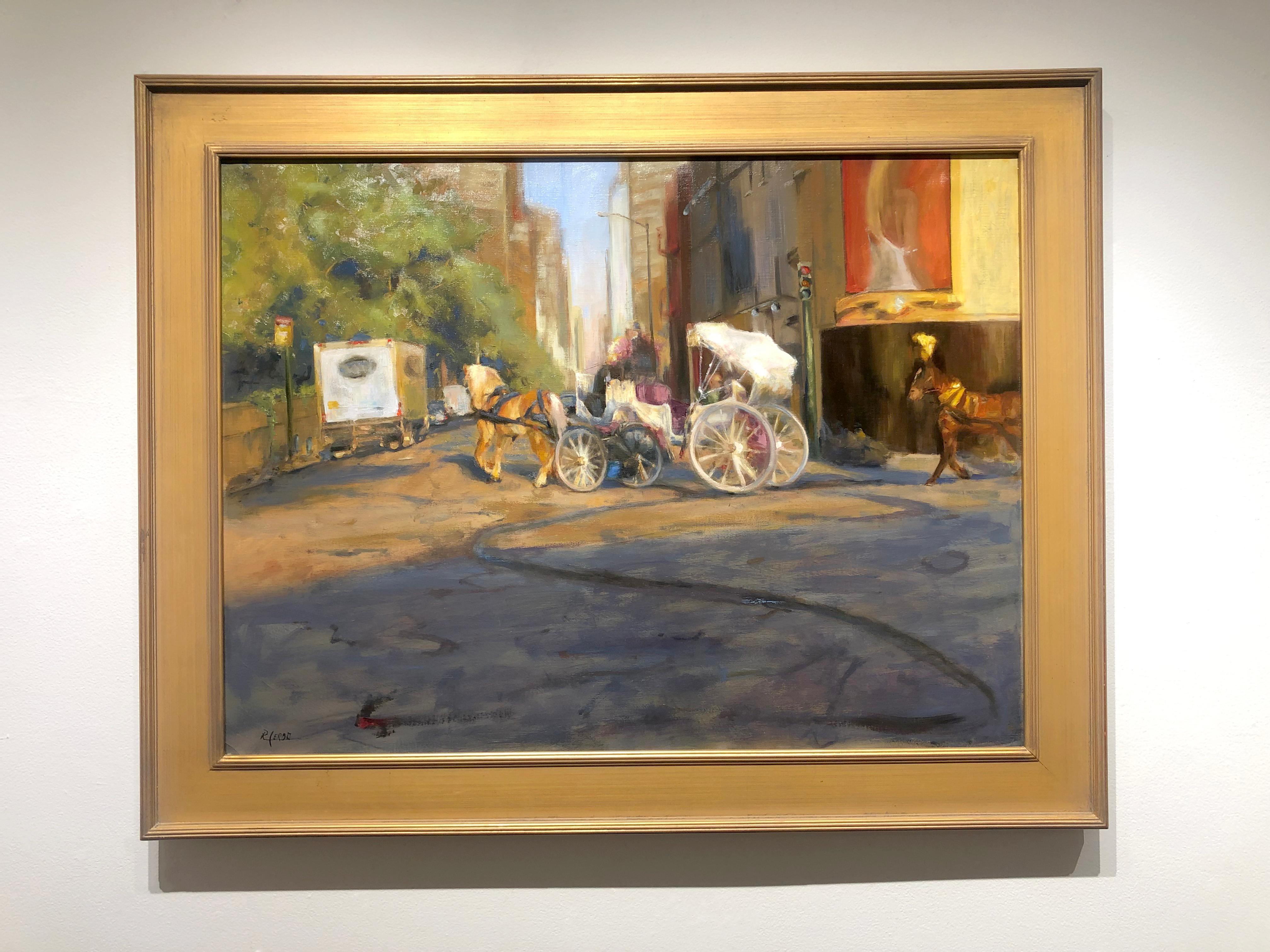 Rosanne Cerbo, « NYC Taxis », peinture à l'huile - Voiture de chevaux de Manhattan 30x40  en vente 1