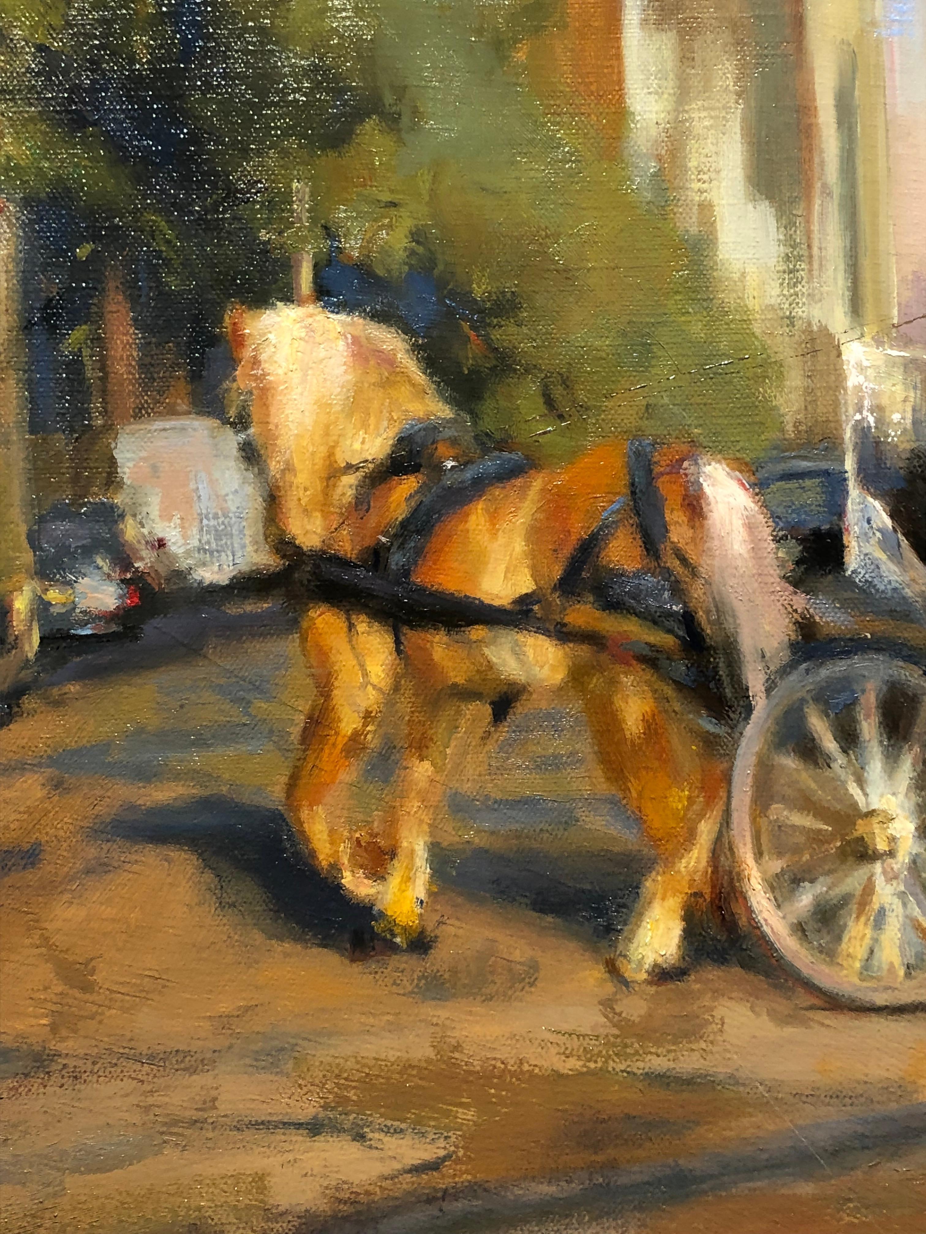 Rosanne Cerbo, « NYC Taxis », peinture à l'huile - Voiture de chevaux de Manhattan 30x40  en vente 6