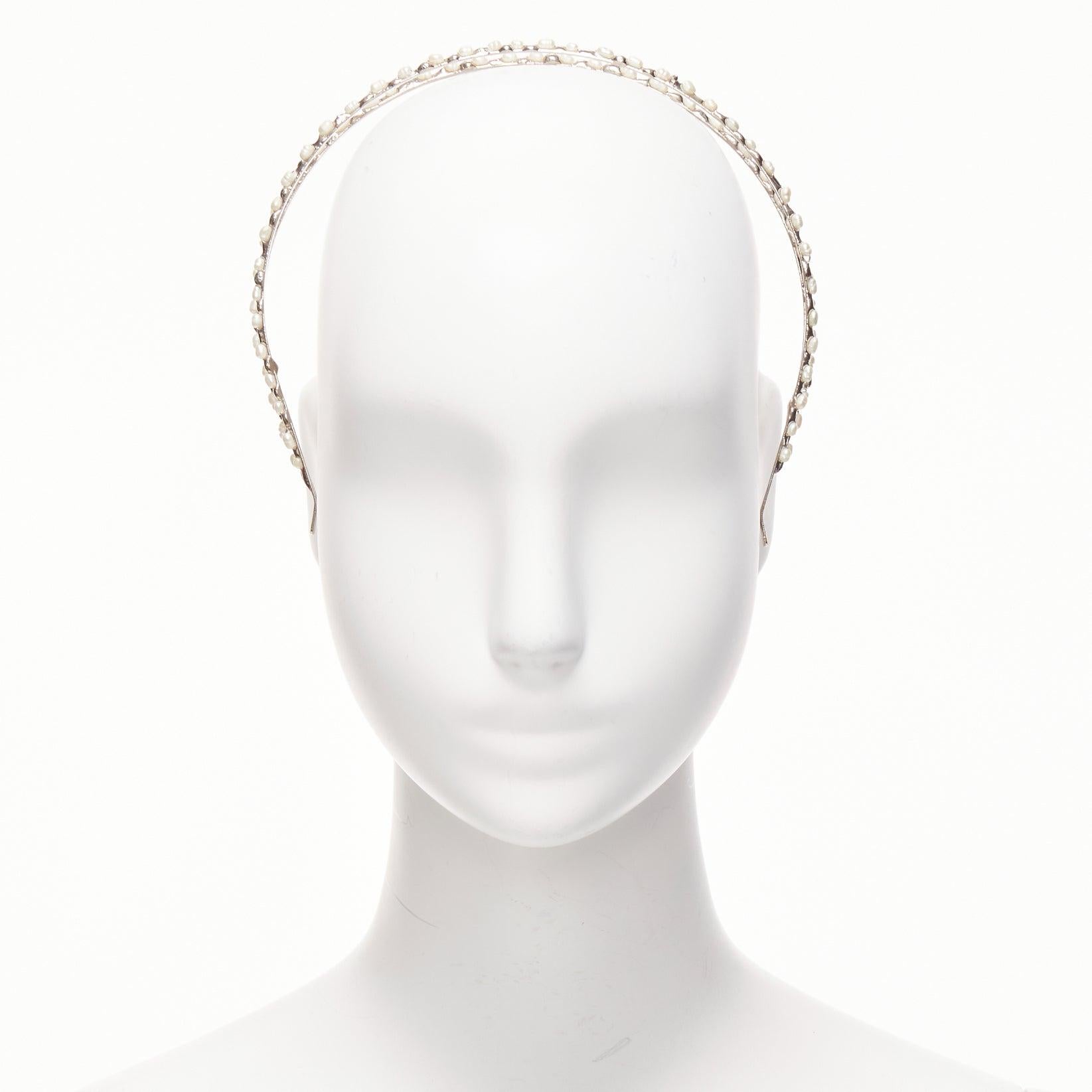 Women's ROSANTICA faux pearl embellished wiggle silver metal alice headband For Sale