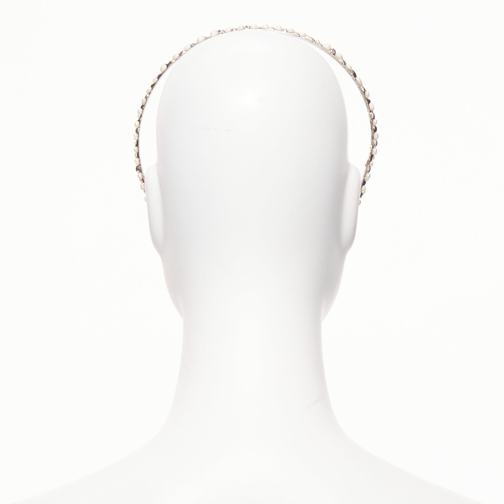 ROSANTICA faux pearl embellished wiggle silver metal alice headband For Sale 2