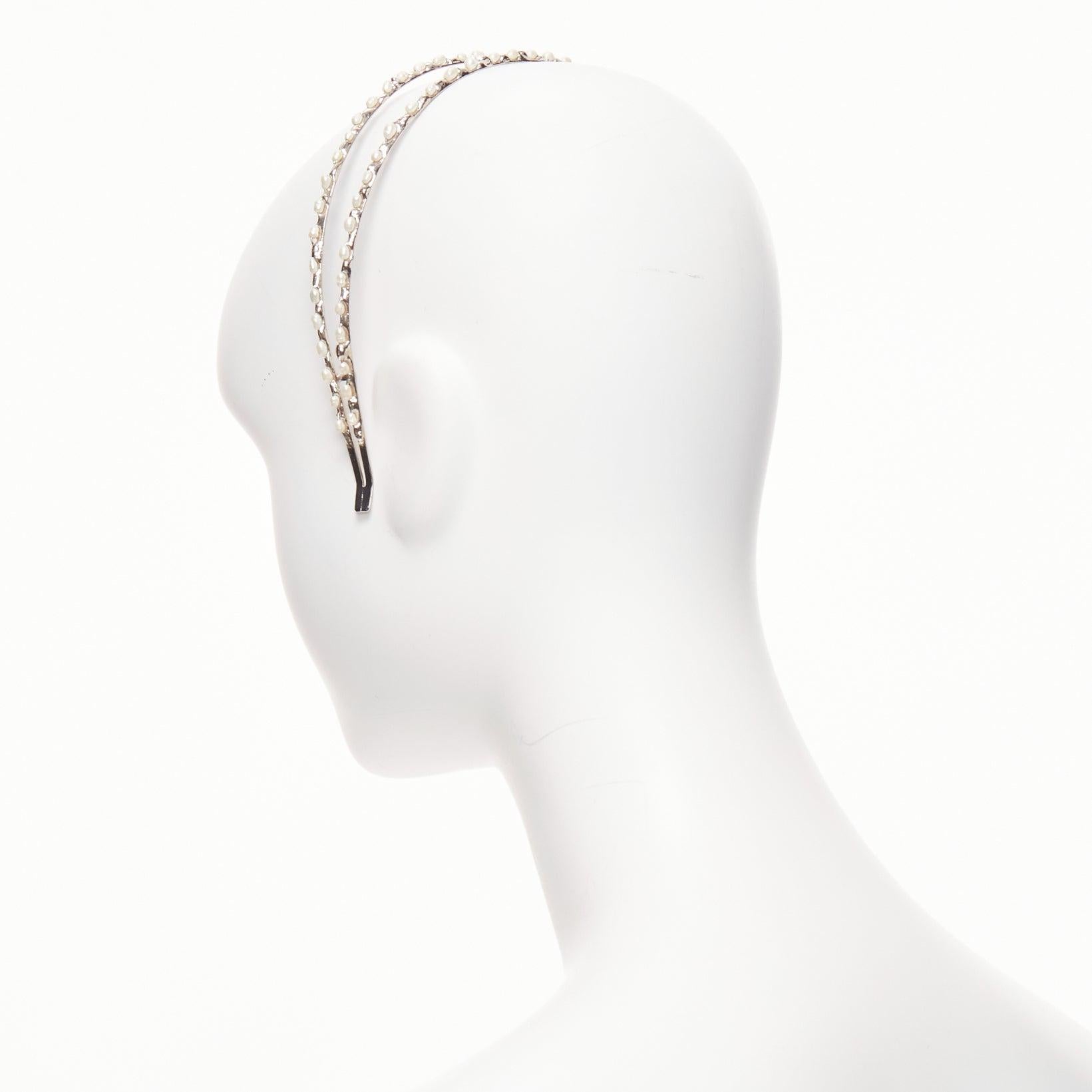 ROSANTICA faux pearl embellished wiggle silver metal alice headband For Sale 3