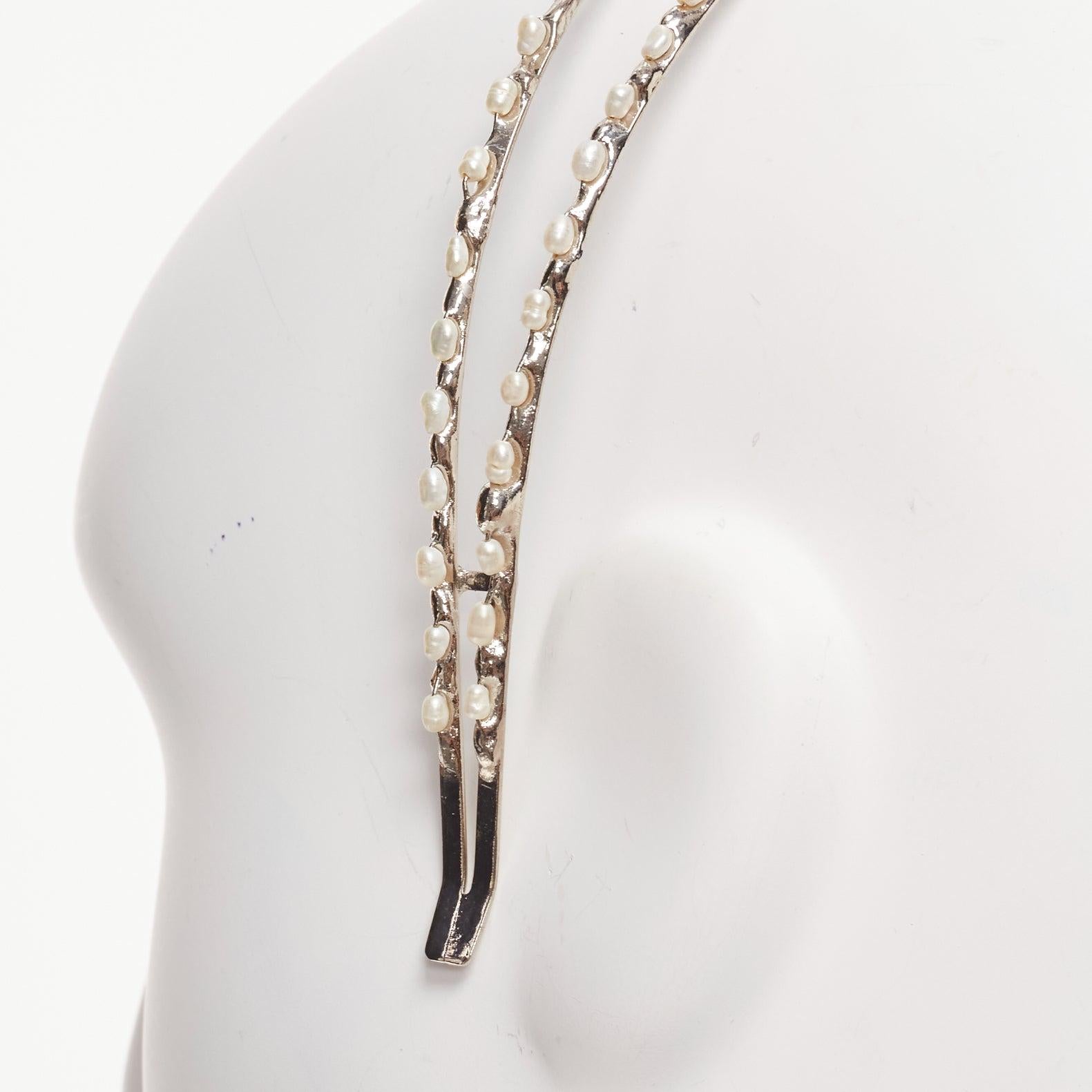 ROSANTICA faux pearl embellished wiggle silver metal alice headband For Sale 4
