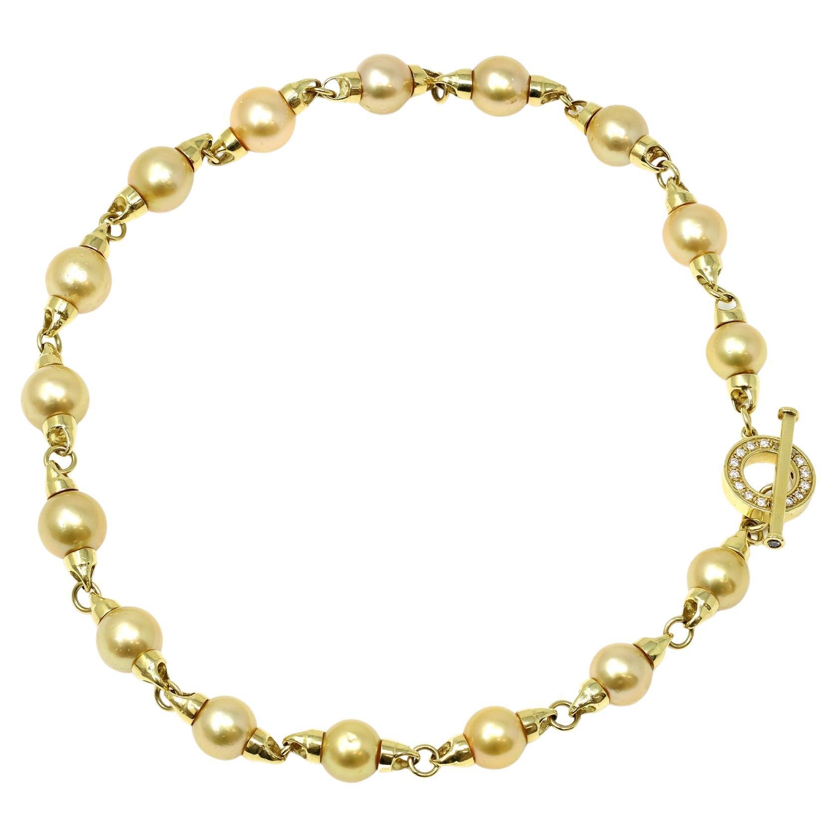 Rosaria Varra Natural Gold South Sea Pearl Station Necklace in 18 Karat Gold For Sale