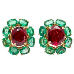 Rosaria Varra Natural No Heat Spinel 'GIA' and Emerald Earrings in 18 Karat Gold