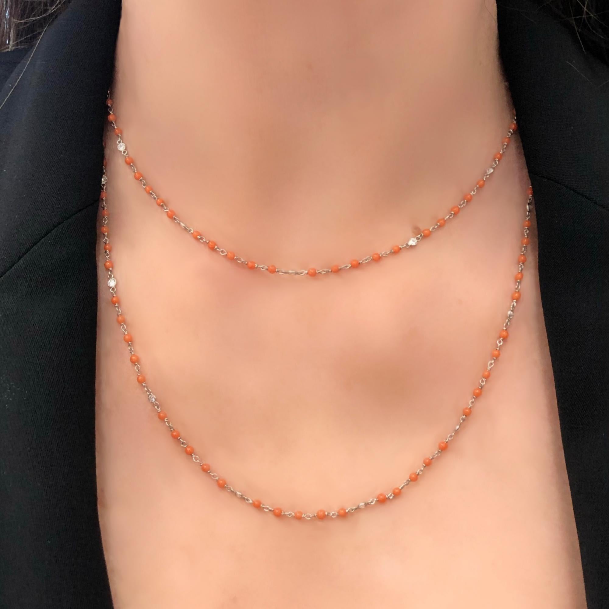 Contemporary Rosaria Varra Coral and Diamond Opera Necklace set in Platinum