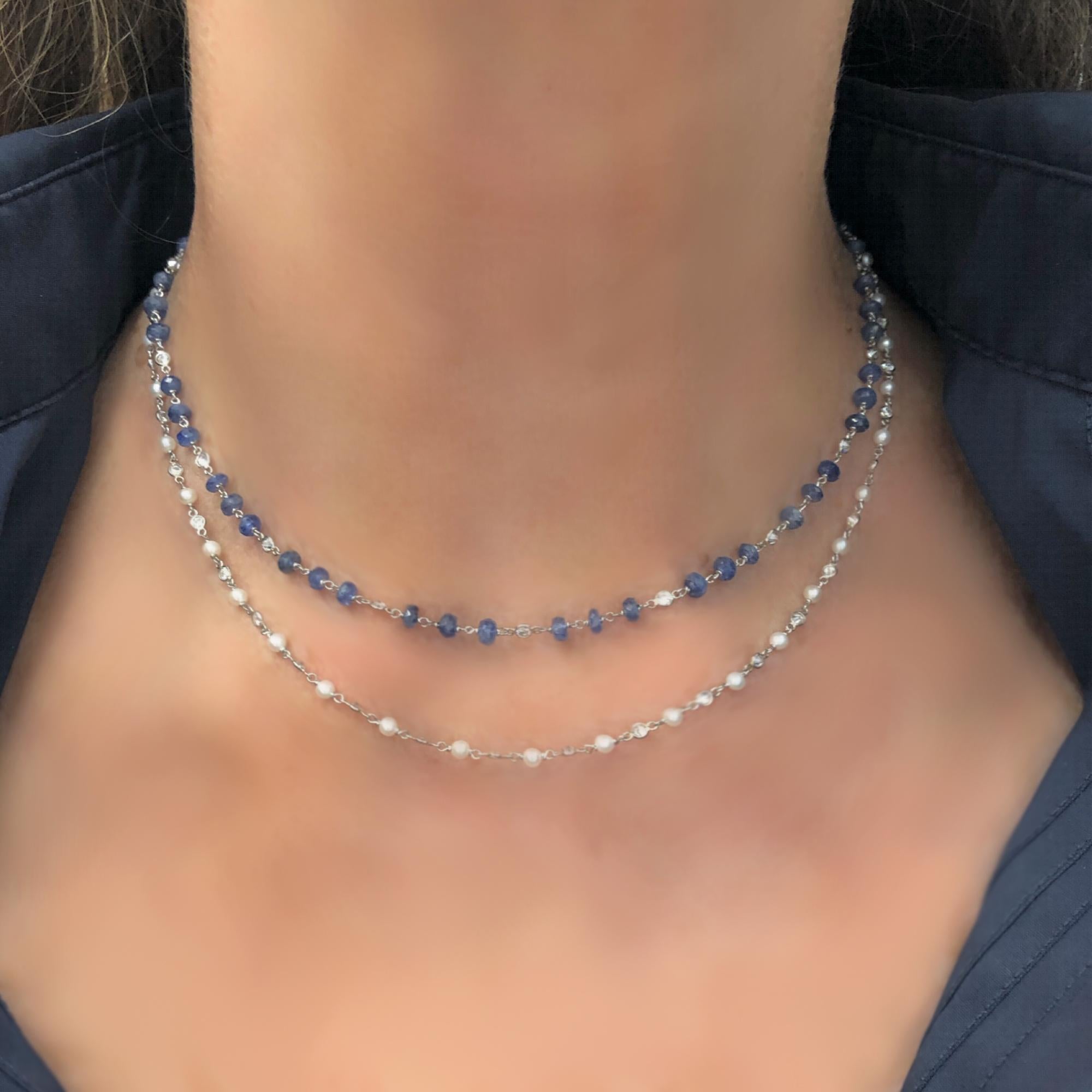 Mixed Cut Rosaria Varra Sapphire & Diamond Necklace in Platinum For Sale