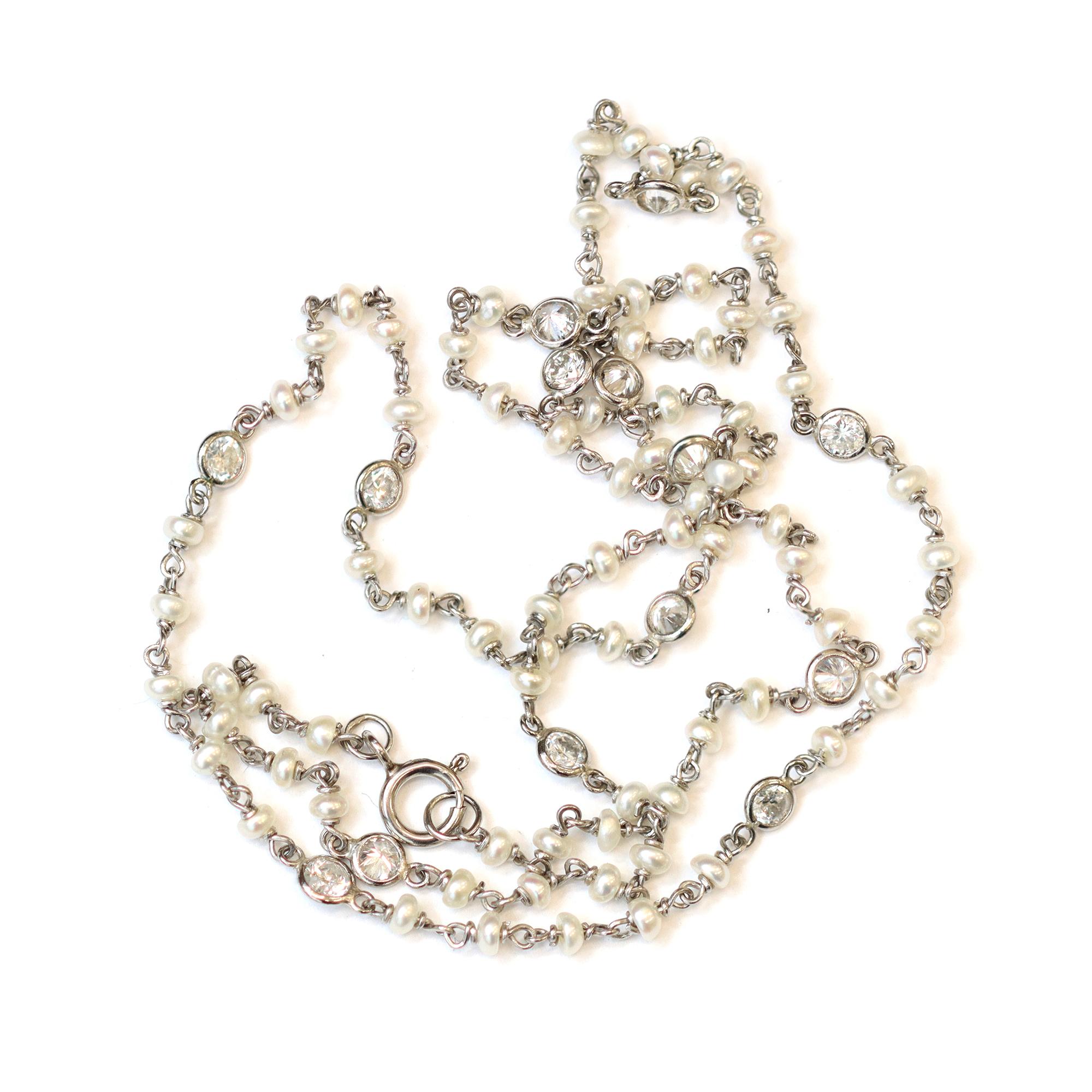 Modern Rosaria Varra Seed Pearl and Diamond Necklace set in Platinum