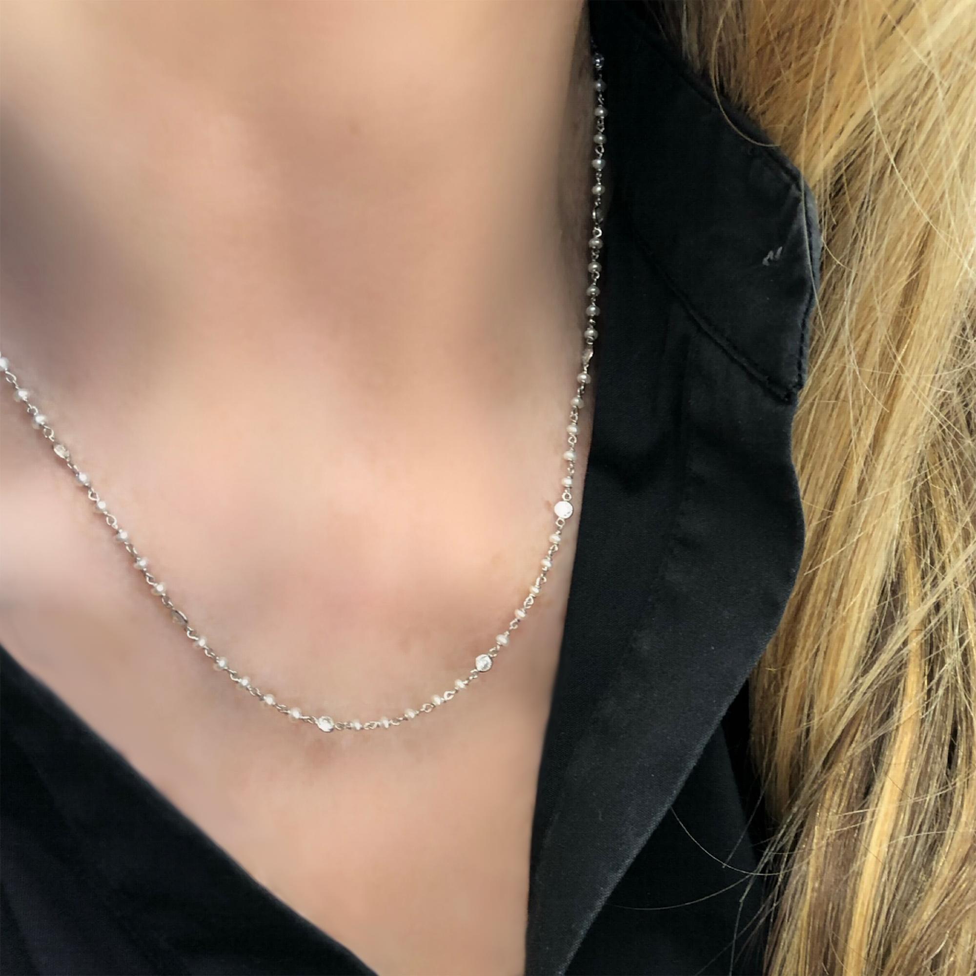 Women's or Men's Rosaria Varra Seed Pearl and Diamond Necklace set in Platinum