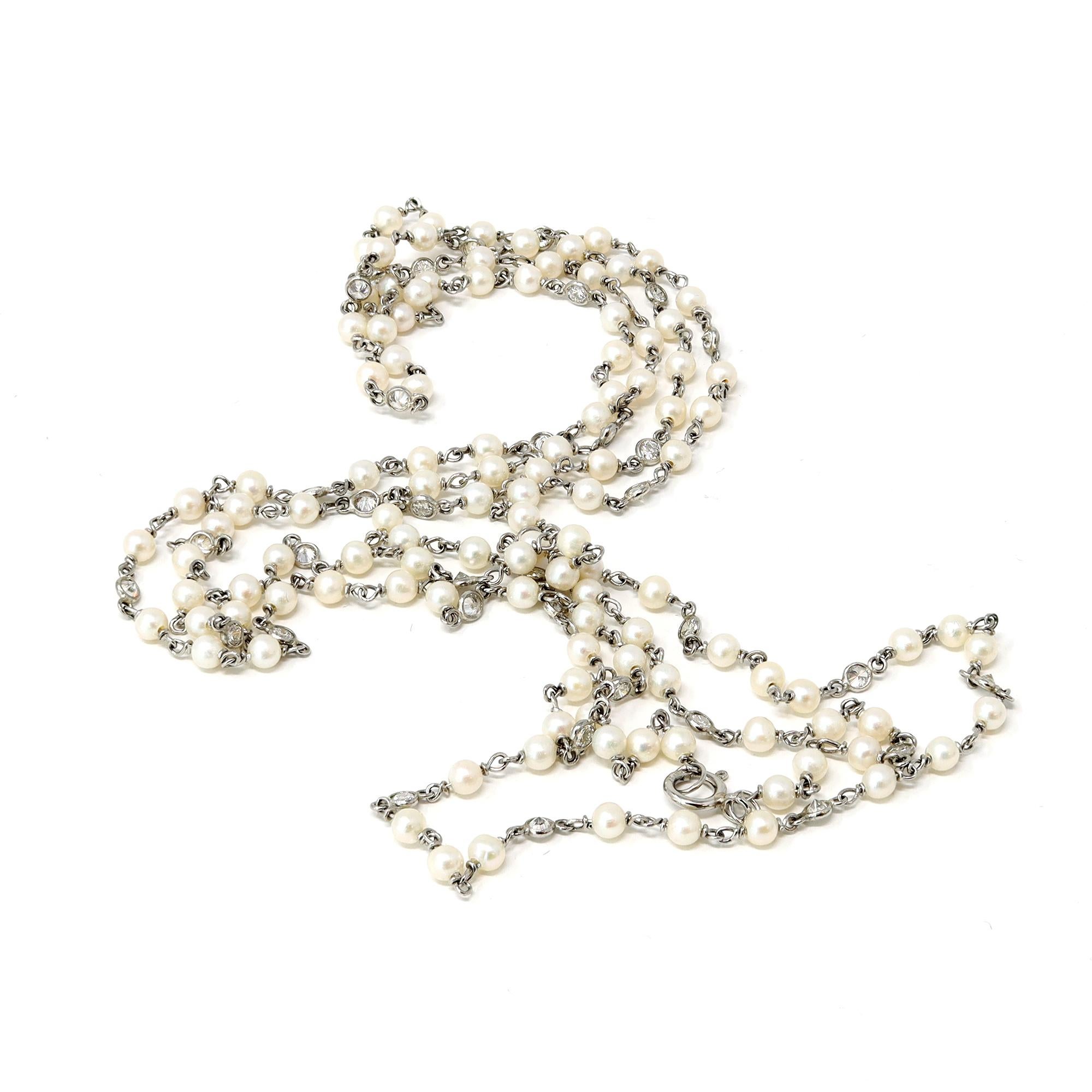 Contemporary Rosaria Varra Seed Pearl and Diamond Opera Necklace in Platinum
