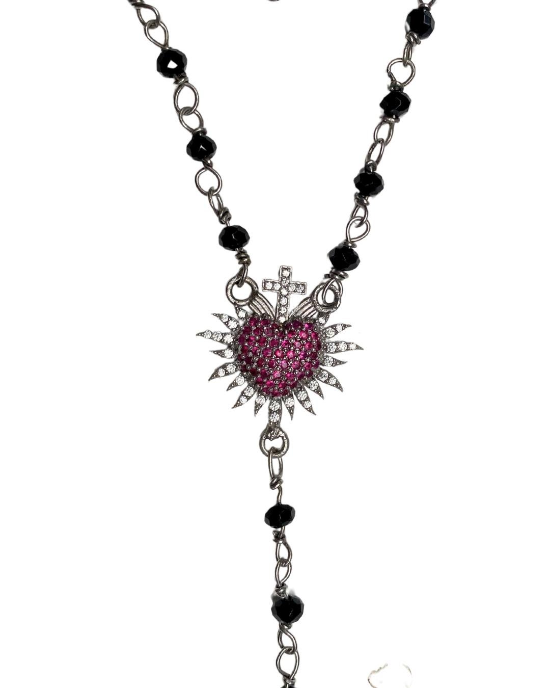 Rosenkranz 18kt Gold Heiliges Herz Rubine Diamanten (Künstler*in) im Angebot