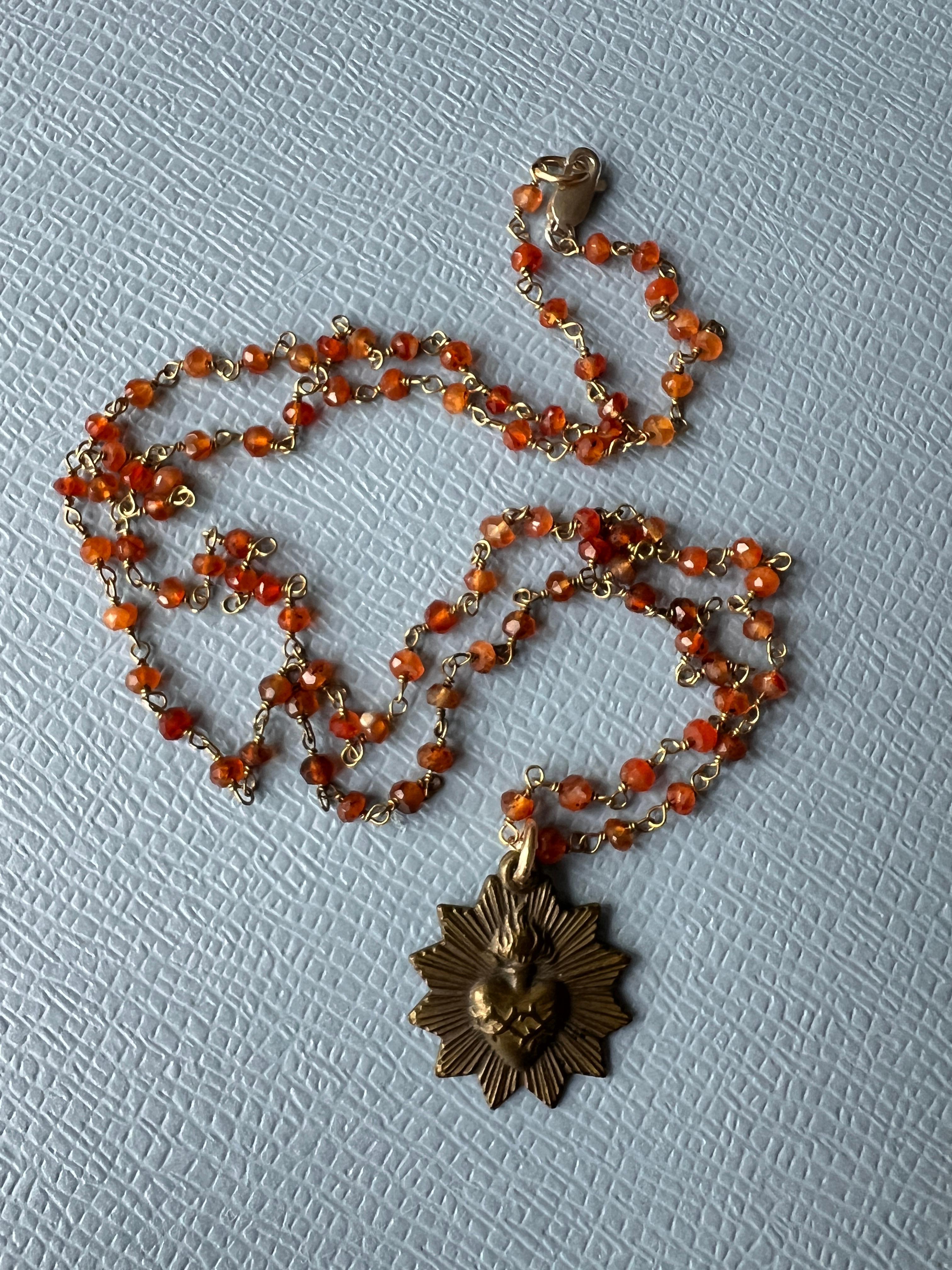 Rosario Beaded Chain Necklace Vintage French Medal Sacred Heart 8