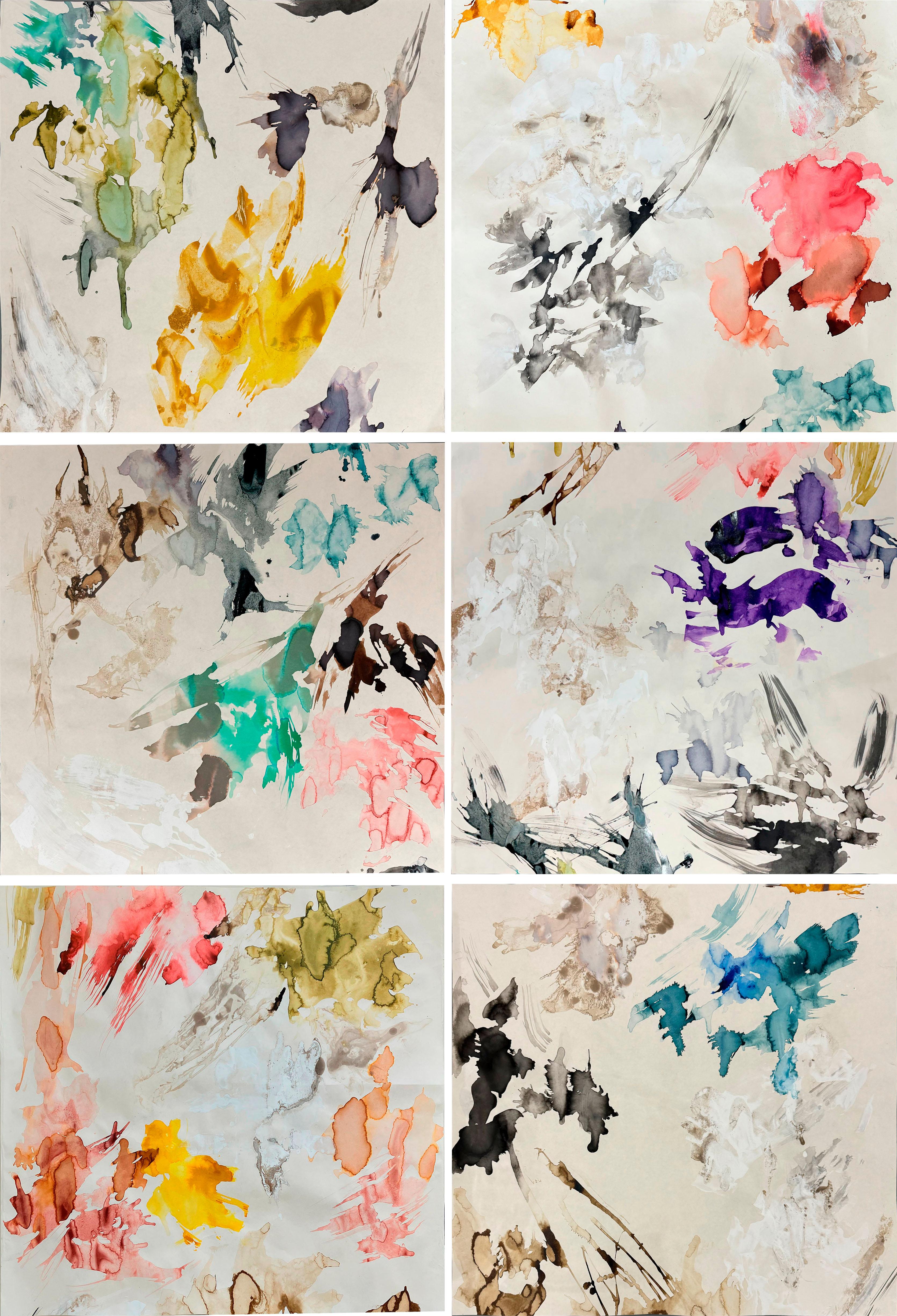 Set di 6 Liquido Vita. Dalla serie Vita liquida - Mixed Media Art di Rosario Briones